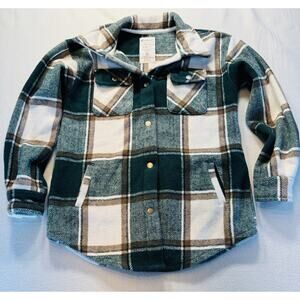 Fornia Kids Shacket Green Plaid Small /8 Snap Front Shirt Jacket Fleece